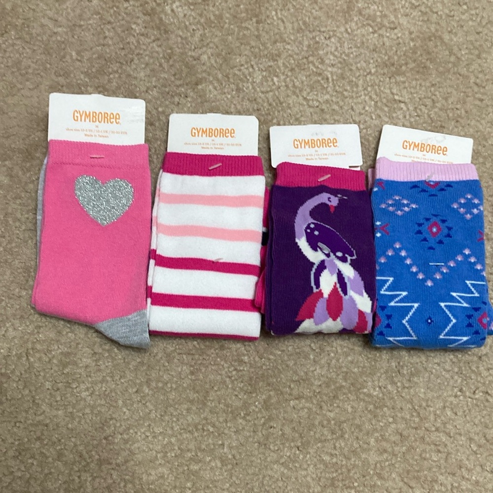 Gymboree Girls' Pink, White, Purple & Blue Patterned Socks - 4-Pack